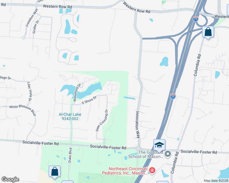 map of restaurants, bars, coffee shops, grocery stores, and more near 7573 Mansion Circle in Mason