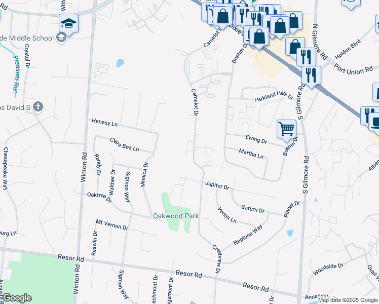 map of restaurants, bars, coffee shops, grocery stores, and more near 2 Camelot Court in Fairfield