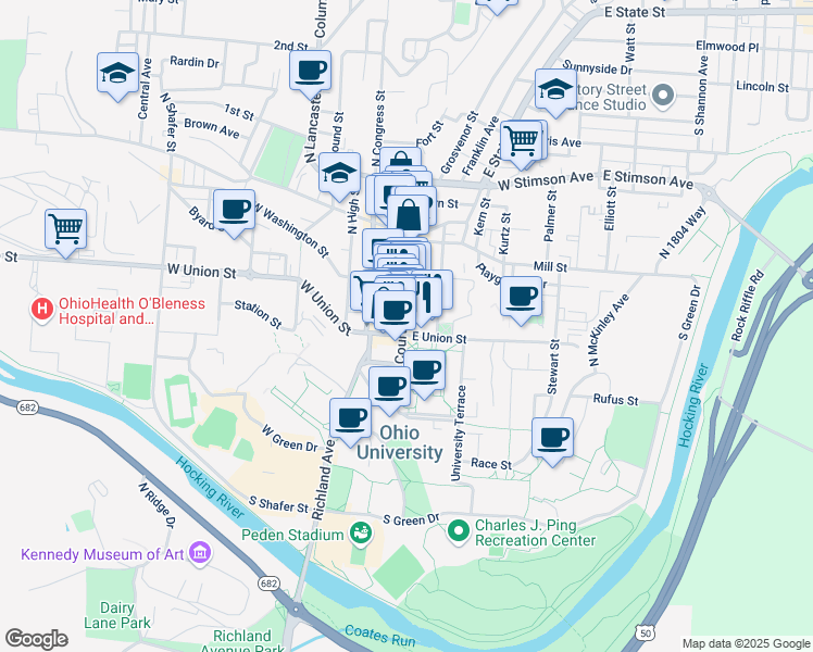 map of restaurants, bars, coffee shops, grocery stores, and more near in Athens