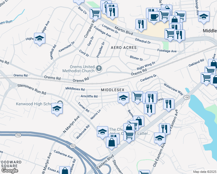 map of restaurants, bars, coffee shops, grocery stores, and more near 932 Middlesex Road in Essex