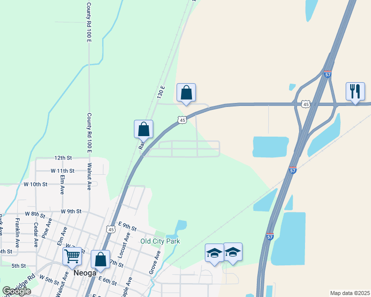 map of restaurants, bars, coffee shops, grocery stores, and more near 1030 U.S. 45 in Neoga