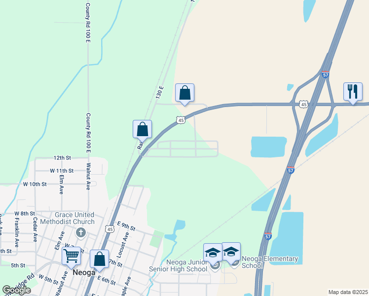 map of restaurants, bars, coffee shops, grocery stores, and more near 1030 U.S. 45 in Neoga