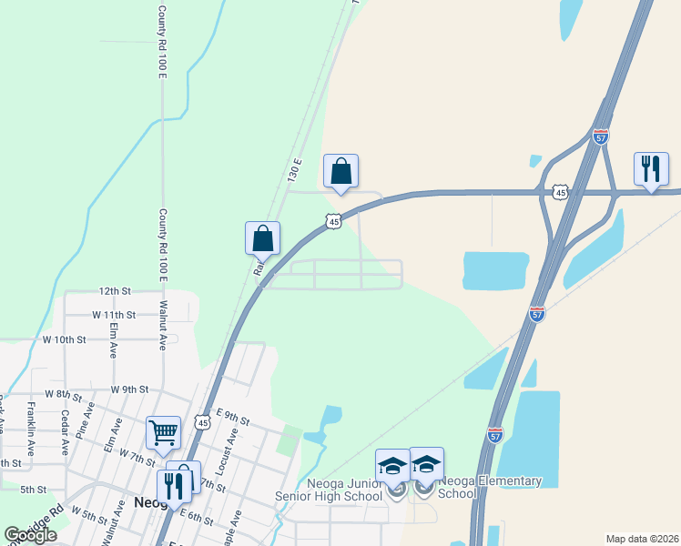 map of restaurants, bars, coffee shops, grocery stores, and more near 1030 U.S. 45 in Neoga