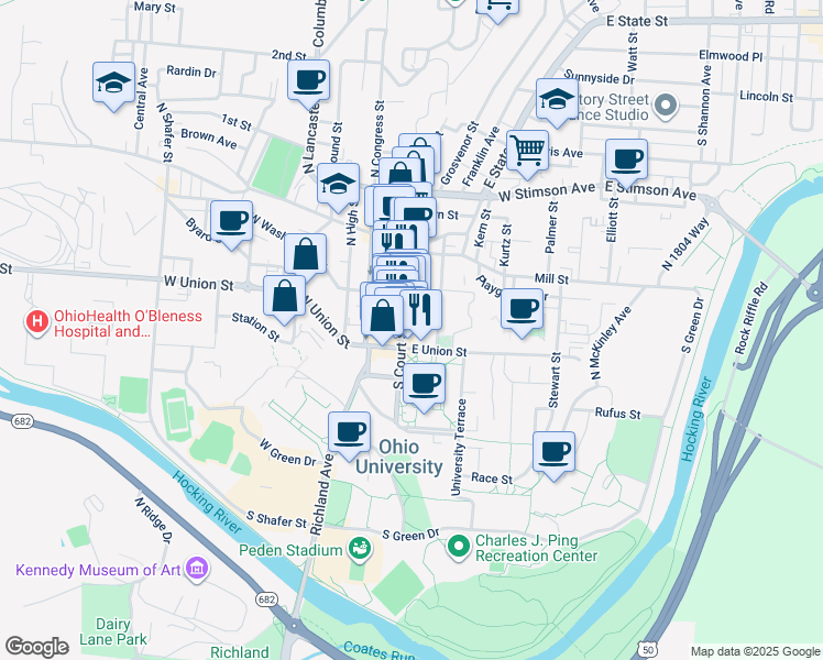 map of restaurants, bars, coffee shops, grocery stores, and more near in Athens