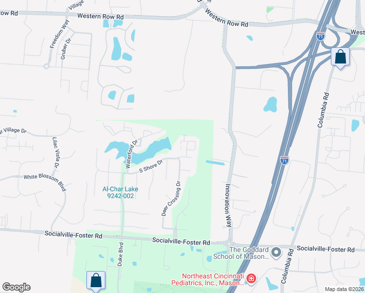 map of restaurants, bars, coffee shops, grocery stores, and more near 7573 Mansion Circle in Mason