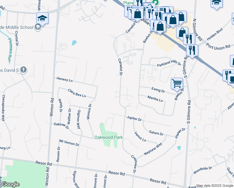 map of restaurants, bars, coffee shops, grocery stores, and more near 2 Camelot Court in Fairfield