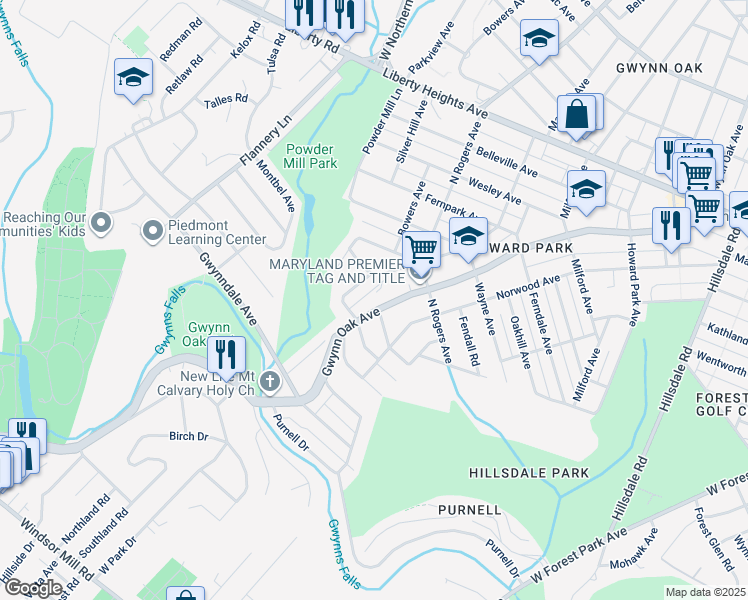 map of restaurants, bars, coffee shops, grocery stores, and more near 5534 Gwynn Oak Avenue in Baltimore