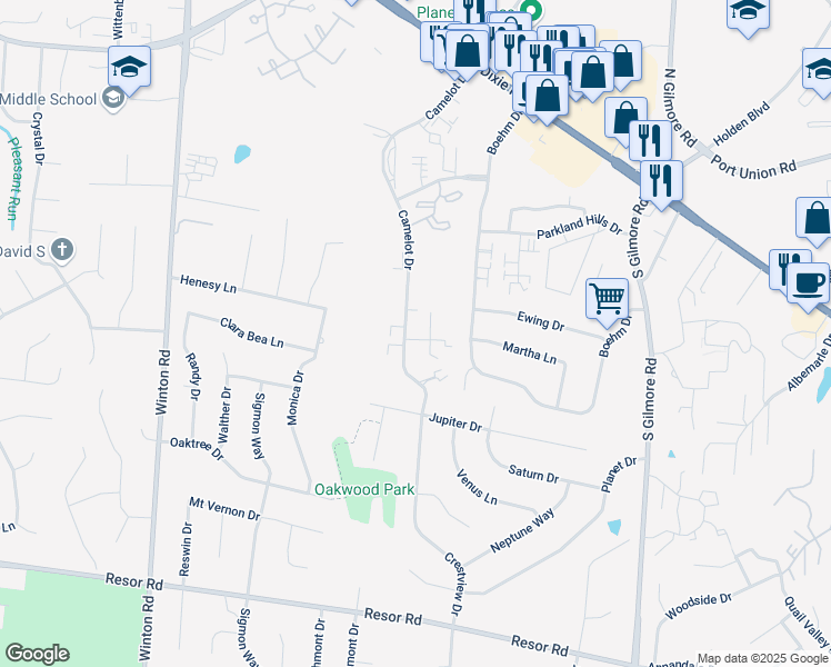 map of restaurants, bars, coffee shops, grocery stores, and more near 2 Camelot Court in Fairfield