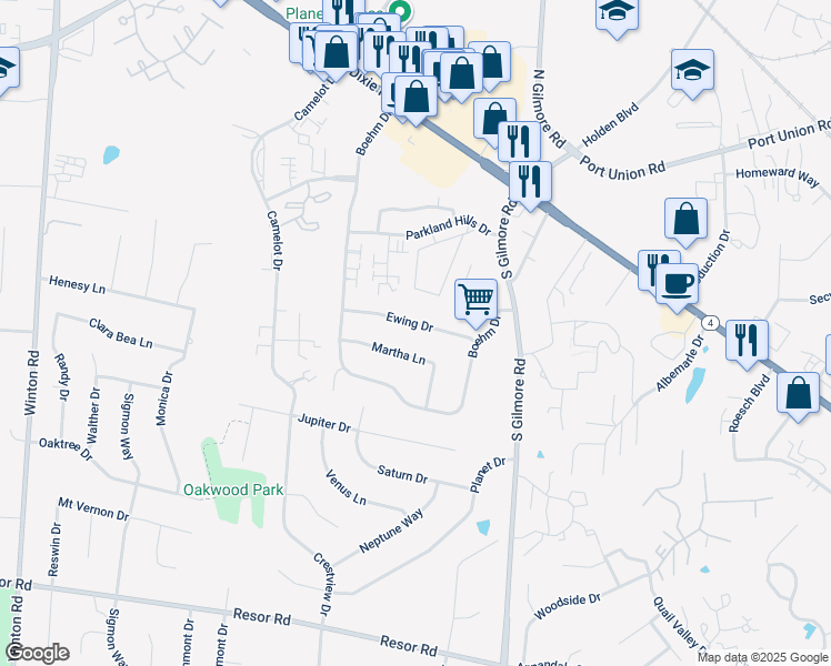 map of restaurants, bars, coffee shops, grocery stores, and more near 149 Ewing Drive in Fairfield
