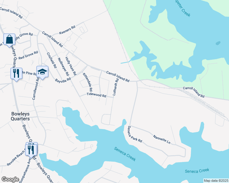 map of restaurants, bars, coffee shops, grocery stores, and more near 4000 Cutty Sark Road in Middle River