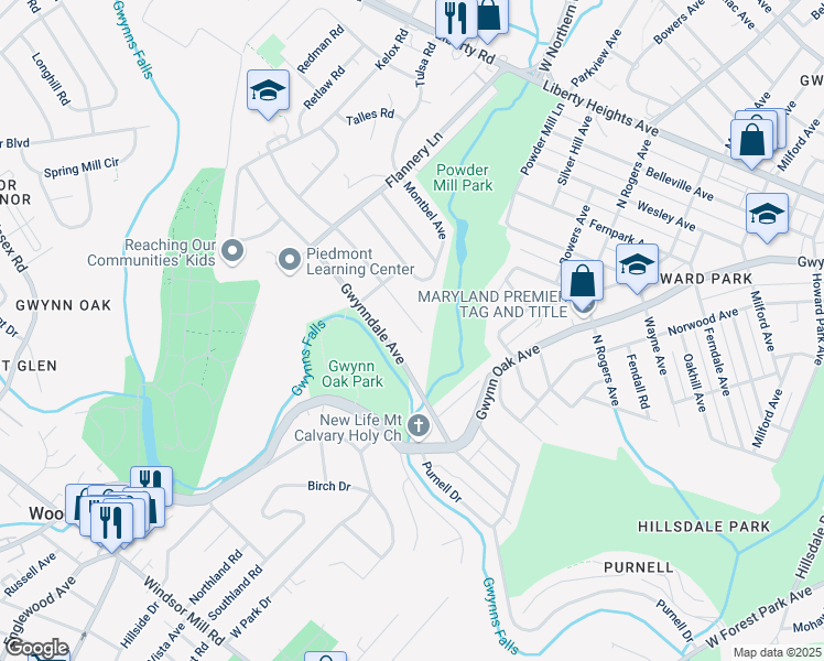 map of restaurants, bars, coffee shops, grocery stores, and more near 5221 Pembroke Avenue in Baltimore