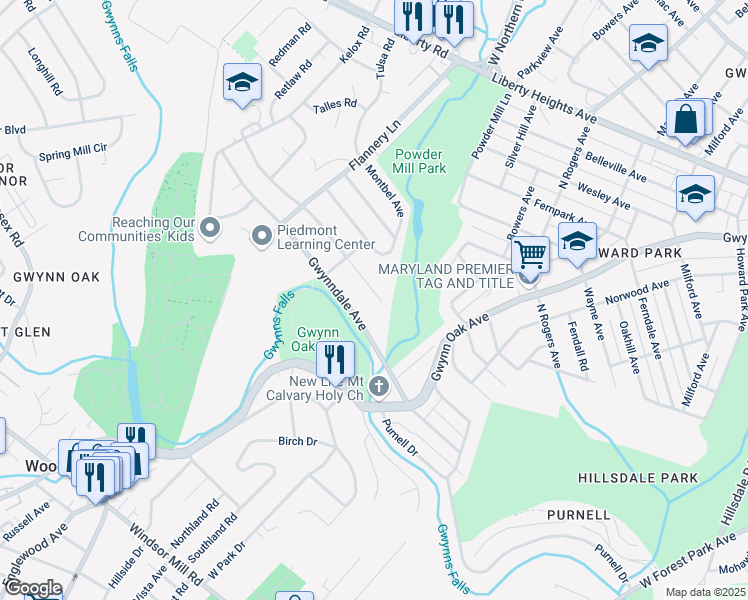 map of restaurants, bars, coffee shops, grocery stores, and more near 5221 Pembroke Avenue in Baltimore