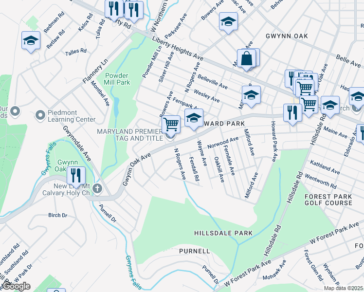 map of restaurants, bars, coffee shops, grocery stores, and more near 5315 Gwynn Oak Avenue in Baltimore