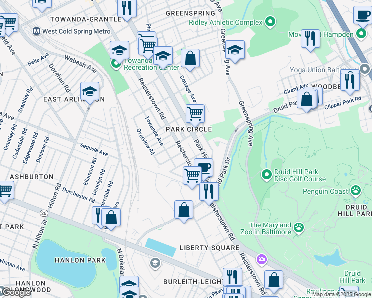 map of restaurants, bars, coffee shops, grocery stores, and more near 3523 Reisterstown Road in Baltimore