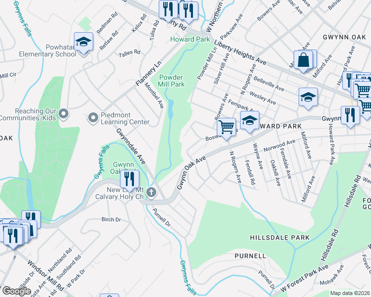 map of restaurants, bars, coffee shops, grocery stores, and more near 2916 Silver Hill Avenue in Baltimore