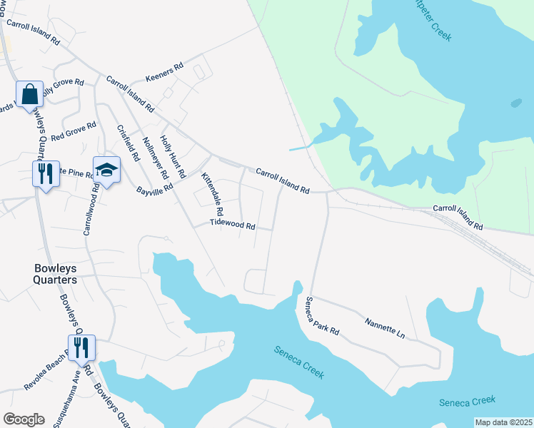 map of restaurants, bars, coffee shops, grocery stores, and more near 4124 Cutty Sark Road in Middle River