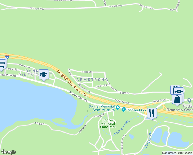 map of restaurants, bars, coffee shops, grocery stores, and more near 12752 Lee Road in Truckee
