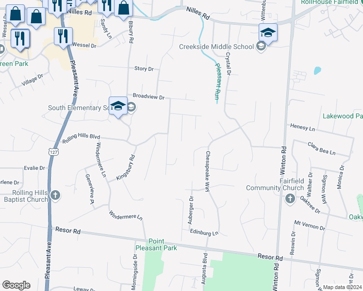 map of restaurants, bars, coffee shops, grocery stores, and more near 5532 Nottingham Place in Fairfield