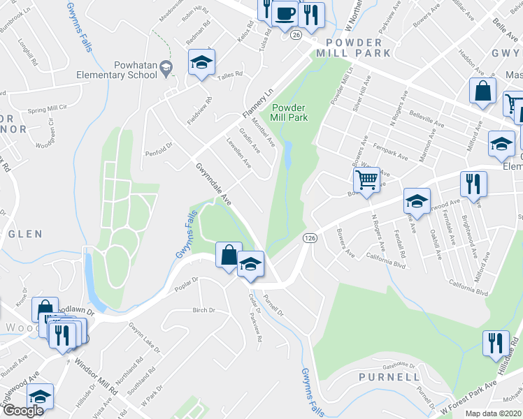 map of restaurants, bars, coffee shops, grocery stores, and more near 5220 Pembroke Avenue in Baltimore