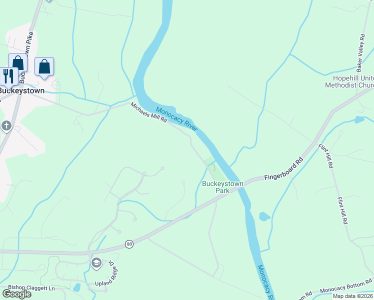map of restaurants, bars, coffee shops, grocery stores, and more near 7135 Michaels Mill Road in Adamstown