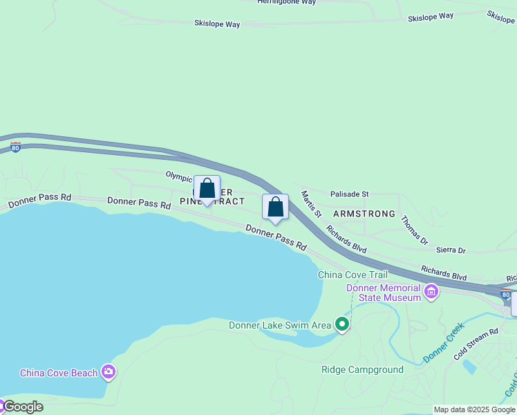 map of restaurants, bars, coffee shops, grocery stores, and more near 13250 Moraine Road in Truckee