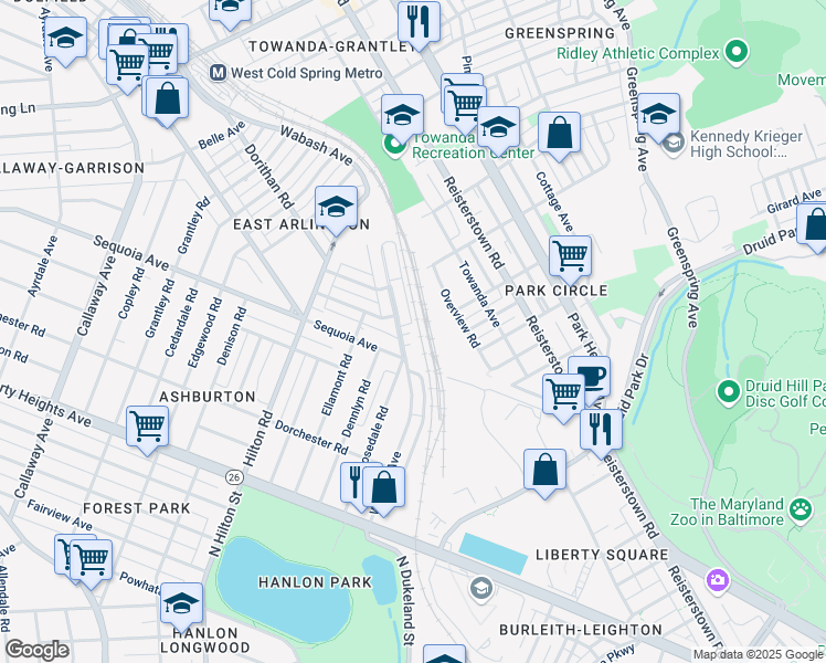 map of restaurants, bars, coffee shops, grocery stores, and more near 3809 Wabash Avenue in Baltimore