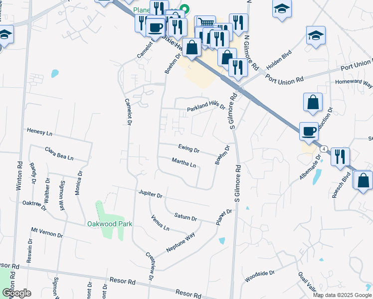 map of restaurants, bars, coffee shops, grocery stores, and more near 149 Ewing Drive in Fairfield