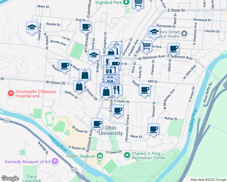 map of restaurants, bars, coffee shops, grocery stores, and more near in Athens
