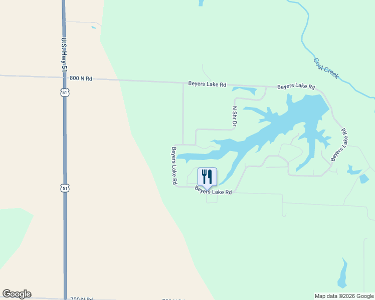 map of restaurants, bars, coffee shops, grocery stores, and more near 100 Beyers Lake Road in Pana