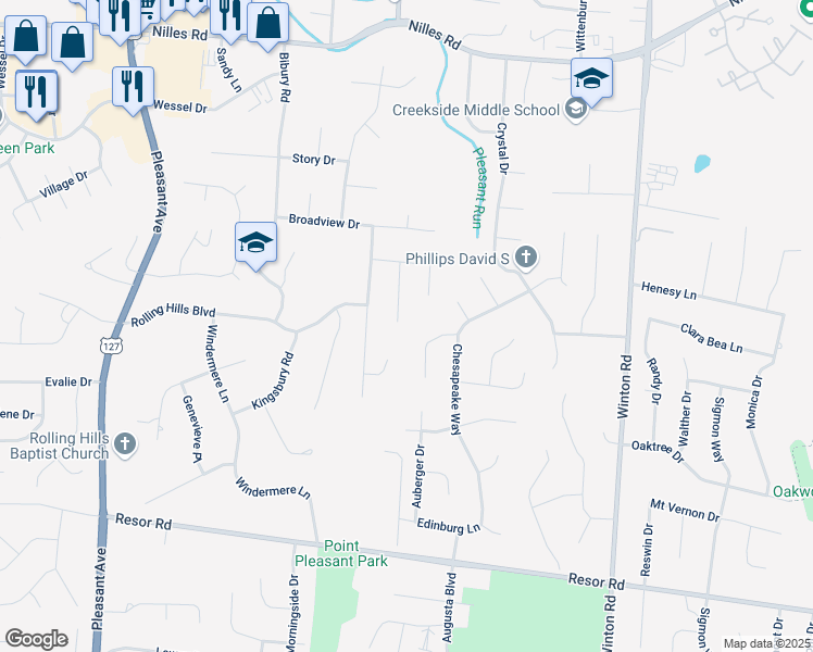 map of restaurants, bars, coffee shops, grocery stores, and more near 5532 Nottingham Place in Fairfield