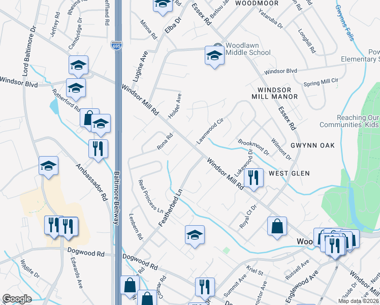map of restaurants, bars, coffee shops, grocery stores, and more near 2032 Read Road in Baltimore