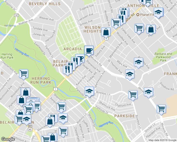 map of restaurants, bars, coffee shops, grocery stores, and more near 4239 Seidel Avenue in Baltimore
