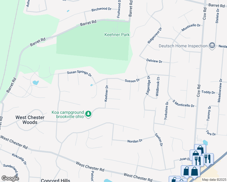 map of restaurants, bars, coffee shops, grocery stores, and more near 7479 Keehner Ridge Court in Butler County