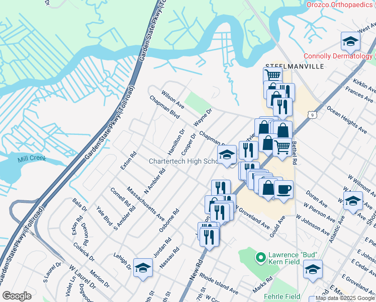 map of restaurants, bars, coffee shops, grocery stores, and more near 13 Cooper Drive in Somers Point