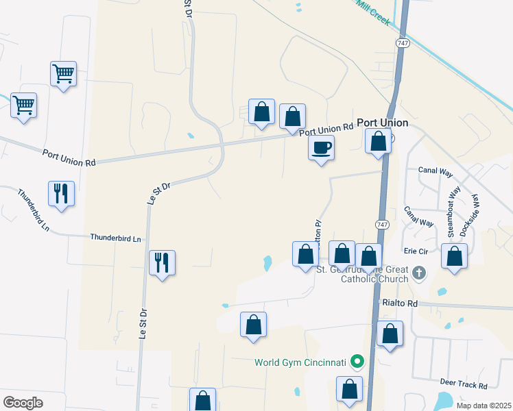 map of restaurants, bars, coffee shops, grocery stores, and more near 4520 Le Saint Court in Butler County