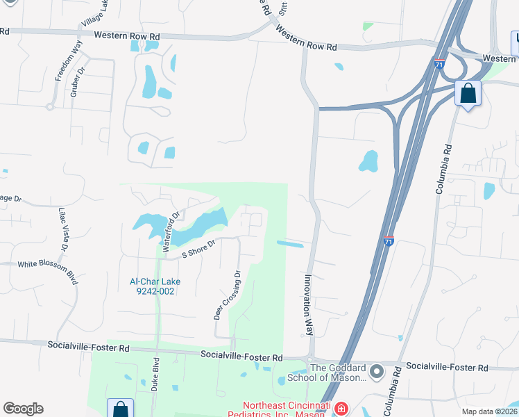 map of restaurants, bars, coffee shops, grocery stores, and more near 7573 Mansion Circle in Mason