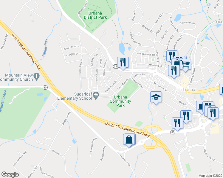 map of restaurants, bars, coffee shops, grocery stores, and more near 3511 Timber Green Drive in Urbana