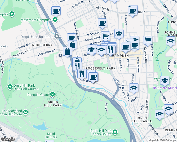 map of restaurants, bars, coffee shops, grocery stores, and more near in Baltimore