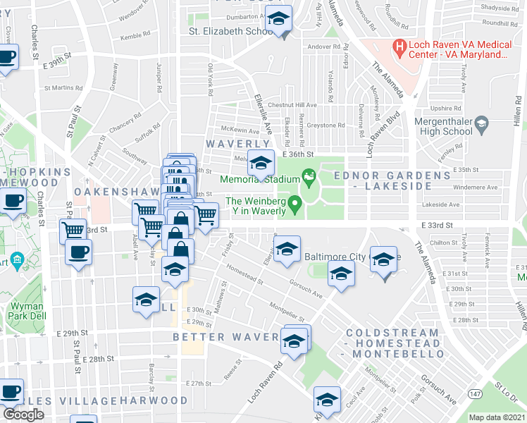 map of restaurants, bars, coffee shops, grocery stores, and more near 809 Venable Avenue in Baltimore