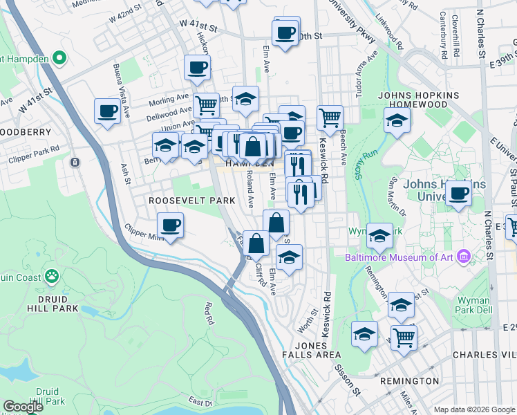 map of restaurants, bars, coffee shops, grocery stores, and more near 101 Independence Avenue Southeast in Washington