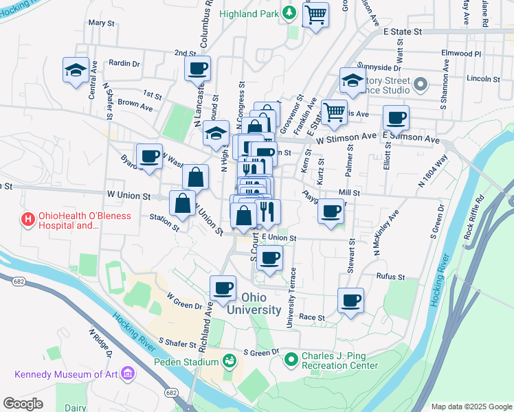 map of restaurants, bars, coffee shops, grocery stores, and more near in Athens