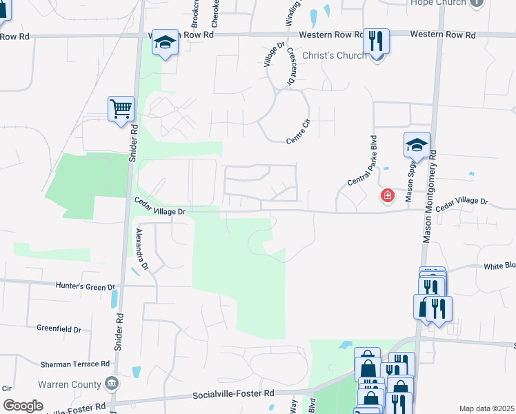 map of restaurants, bars, coffee shops, grocery stores, and more near 5541 East Fountain Circle Drive in Mason