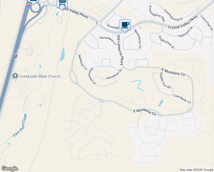 map of restaurants, bars, coffee shops, grocery stores, and more near 912 East Douglas Lane in Castle Rock
