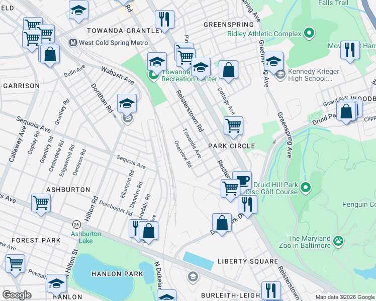 map of restaurants, bars, coffee shops, grocery stores, and more near 2917 Violet Avenue in Baltimore
