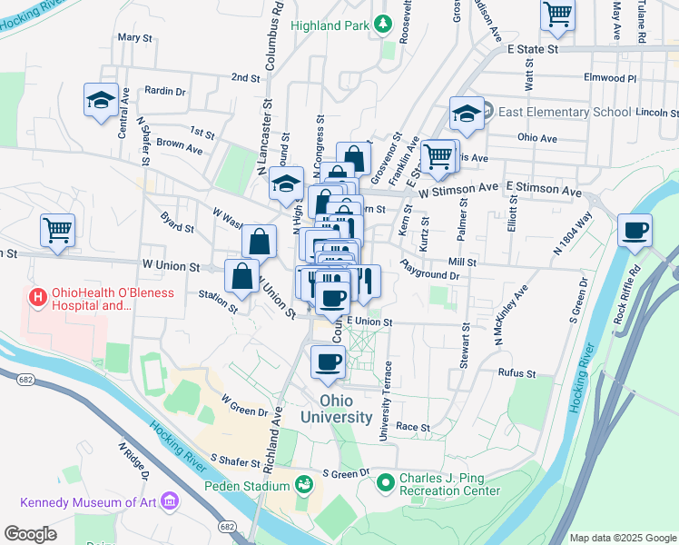 map of restaurants, bars, coffee shops, grocery stores, and more near in Athens