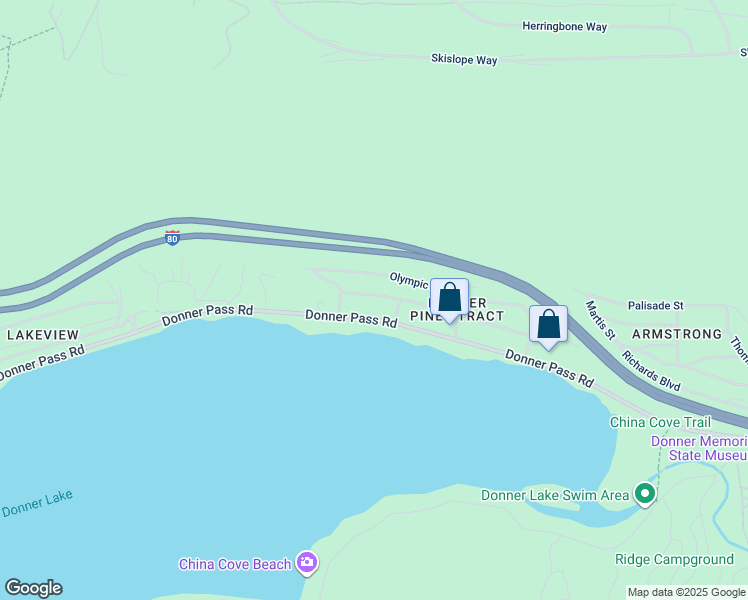 map of restaurants, bars, coffee shops, grocery stores, and more near 13595 Olympic Drive in Truckee