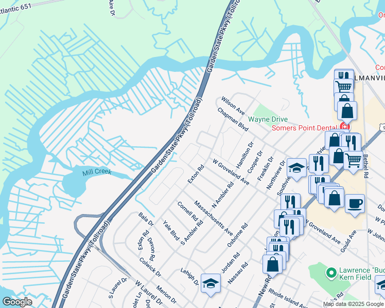 map of restaurants, bars, coffee shops, grocery stores, and more near 13 Pacific Avenue in Somers Point