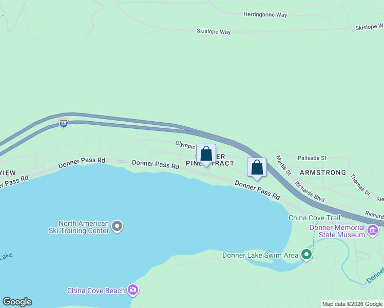 map of restaurants, bars, coffee shops, grocery stores, and more near 13517 Olympic Drive in Truckee