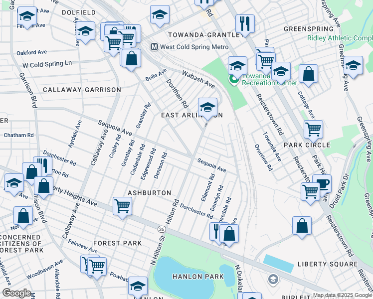 map of restaurants, bars, coffee shops, grocery stores, and more near in Baltimore
