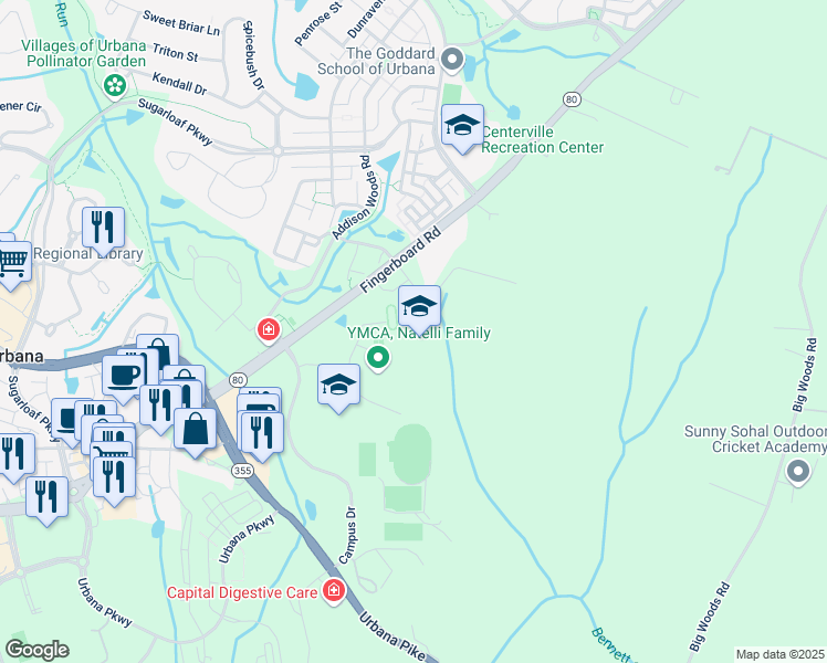 map of restaurants, bars, coffee shops, grocery stores, and more near 3511 Pontius Court in Ijamsville